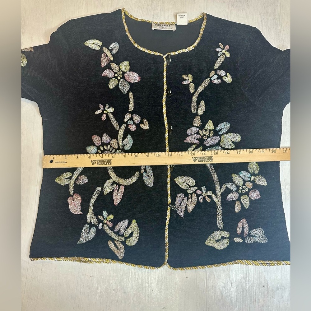 90s Cottage Core Embroidered Floral Cardigan Women’s Size 14 Black - Picture 4 of 8